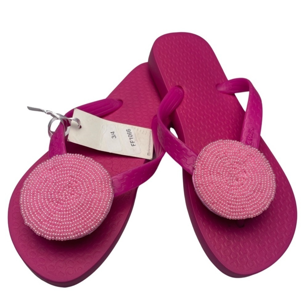 NWT Planet Sea Hot Pink Beaded Mandala Flip Flops Size 3/4
